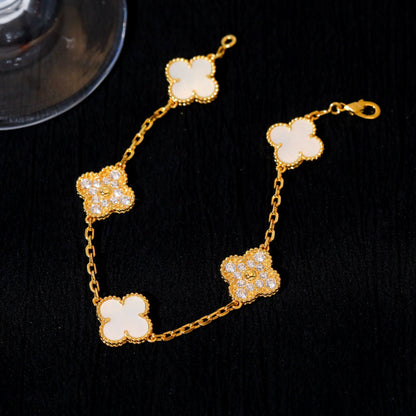 [✨ROSE✨]CLOVER BRACELET 5 MOTIF WHITE MOP DIAMOND