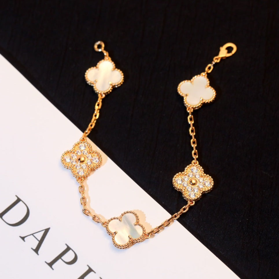 [✨ROSE✨]CLOVER BRACELET 5 MOTIF WHITE MOP DIAMOND