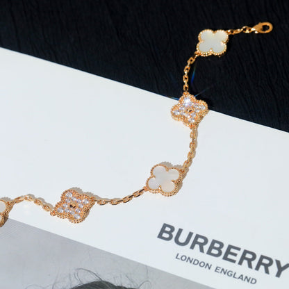 [✨ROSE✨]CLOVER BRACELET 5 MOTIF WHITE MOP DIAMOND