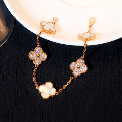 [✨ROSE✨]CLOVER BRACELET 5 MOTIF WHITE MOP DIAMOND