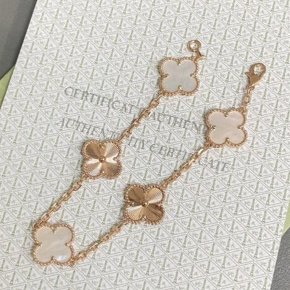 [✨ROSE✨]CLOVER BRACELET 5 MOTIF WHITE MOP PINK GOLD