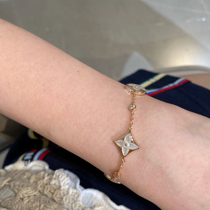 [✨ROSE✨]STAR AND SUN 4 MOTIF WHITE MOP PINK GOLD BRACELET
