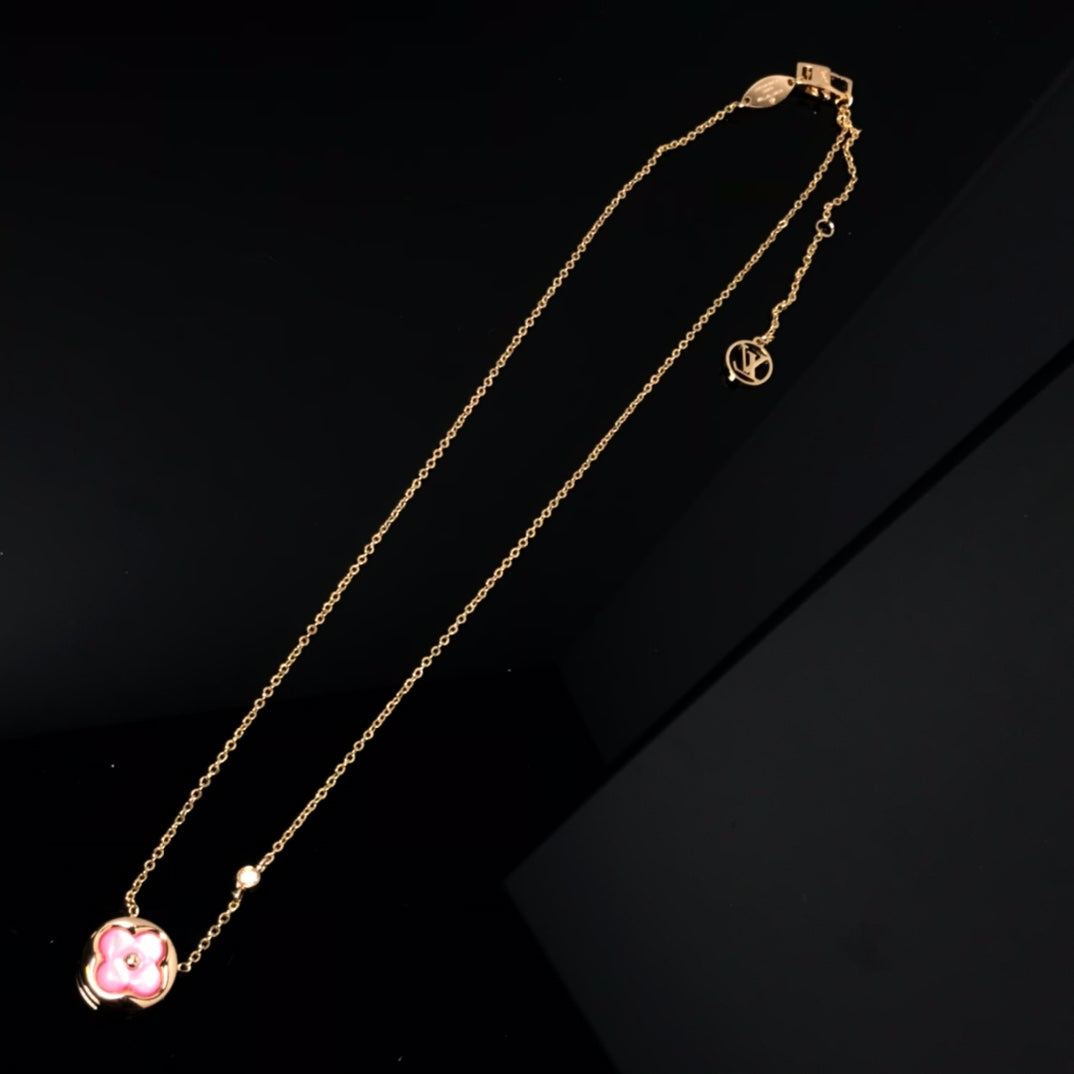 [✨ROSE✨]COLOR BLOSSOM PINK MOP SUN GOLD NECKLACE