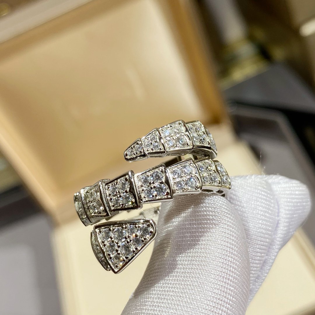 [✨ROSE✨]SERPENTI DOUBLE RING SILVER DIAMOND PAVED
