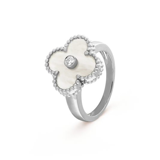 [✨ROSE✨]CLOVER SILVER MOP DIAMOND RING