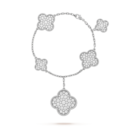 [✨ROSE✨]CLOVER 6 MOTIFS SILVER DIAMOND BRACELET