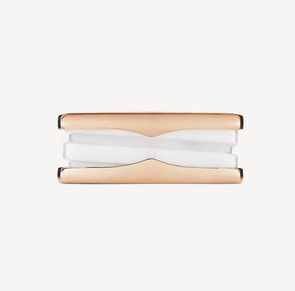 [✨ROSE✨]ZERO 1 TWO-BAND LOOPS AND WHITE CERAMIC SPIRAL PINK GOLD RING