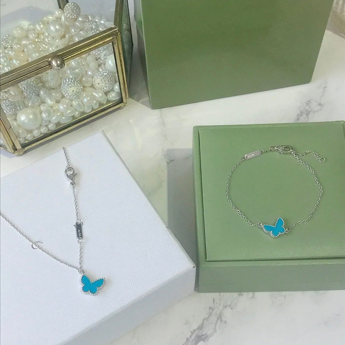 [✨ROSE✨]BUTTERFLY TURQUOISE BUTTERFLY BRACELET SILVER