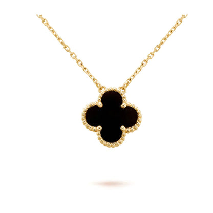 [✨ROSE✨]CLOVER 15MM BLACK ONYX SINGLE FLOWER NECKLACE