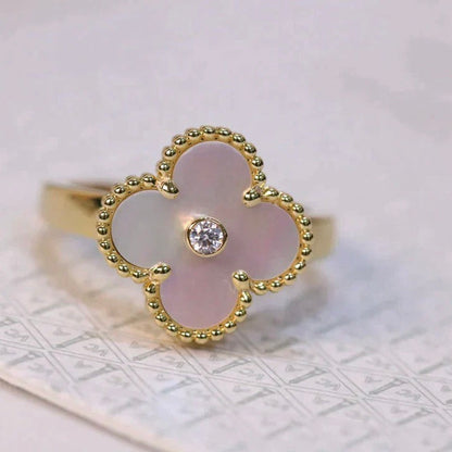 [✨ROSE✨]CLOVER PINK MOP RING GOLD DIAMOND