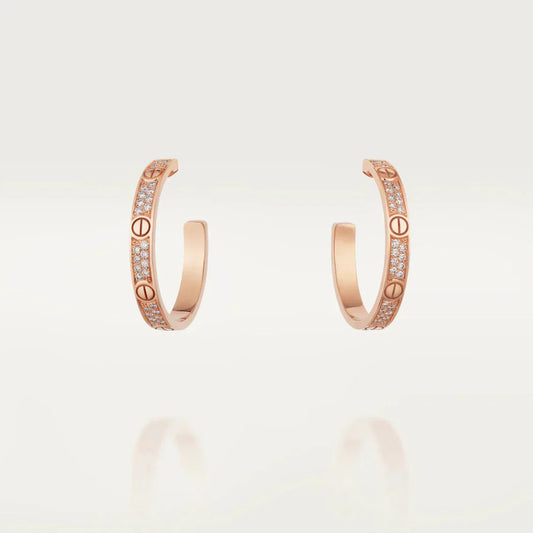 [✨ROSE✨]LOVE DIAMOND PINK GOLD HOOP EARRINGS