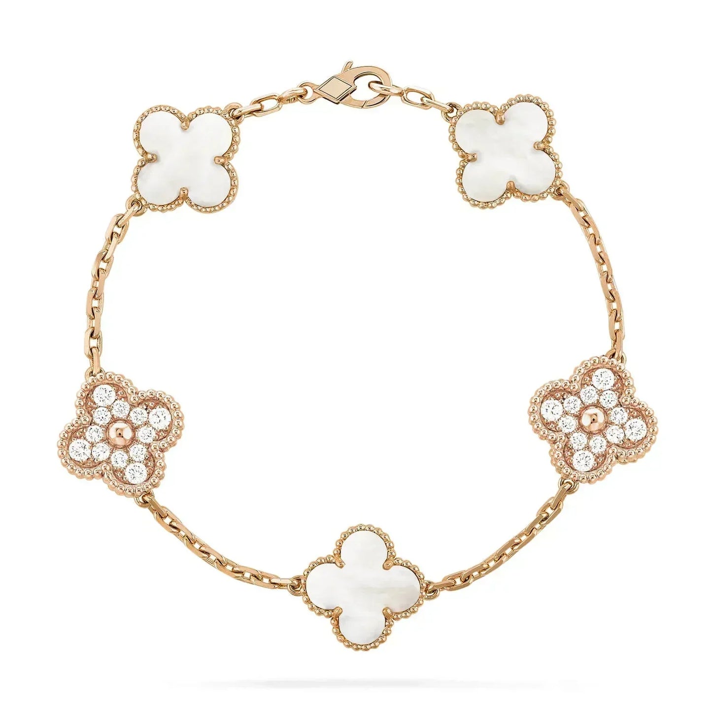 [✨ROSE✨]CLOVER BRACELET 5 MOTIF WHITE MOP DIAMOND