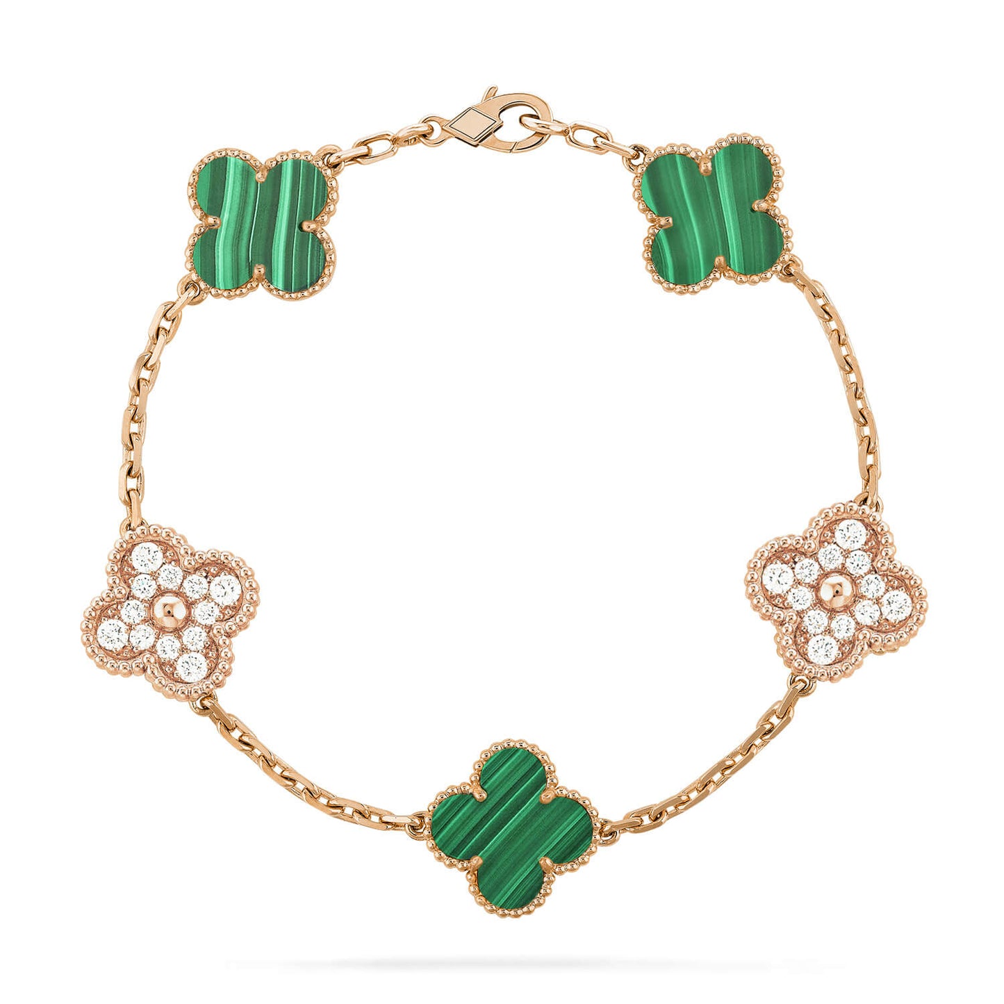 [✨ROSE✨]CLOVER  5 MOTIF MALACHITE DIAMOND BRACELET
