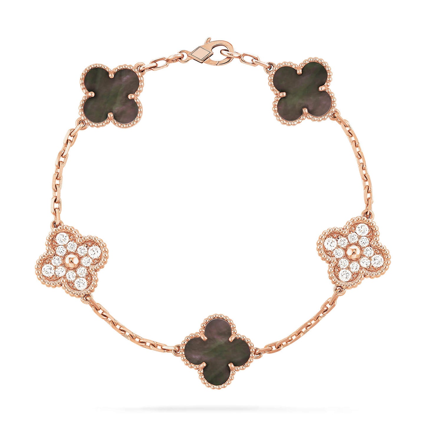 [✨ROSE✨]CLOVER 5 MOTIFS DARK MOP AND DIAMONDS PINK GOLD BRACELET
