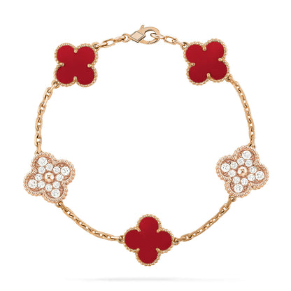 [✨ROSE✨]CLOVER 5 MOTIFS CARNELIAN DIAMOND BRACELET