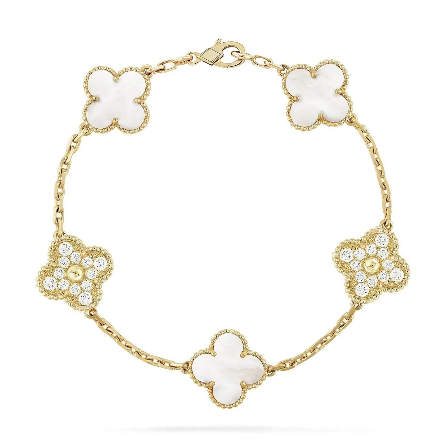 [✨ROSE✨]CLOVER BRACELET 5 MOTIF WHITE MOP DIAMOND