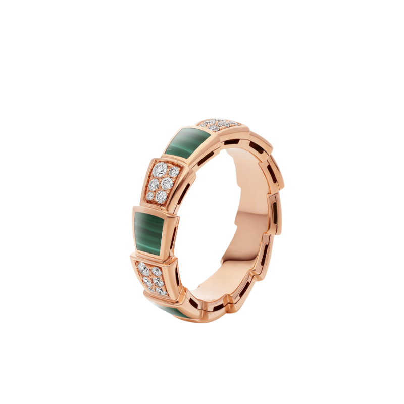[✨ROSE✨]SERPENTI RING PINK GOLD MALACHITE DIAMOND PAVED 4MM