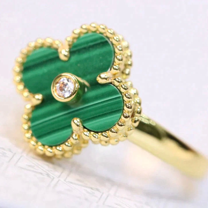 [✨ROSE✨]CLOVER MALACHITE RING GOLD DIAMOND