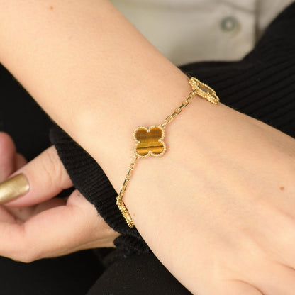 [✨ROSE✨]CLOVER  5 MOTIFS TIGER EYE BRACELET