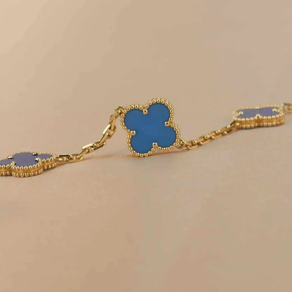 [✨ROSE✨]CLOVER 5 MOTIFS BLUE AGATE BRACELET