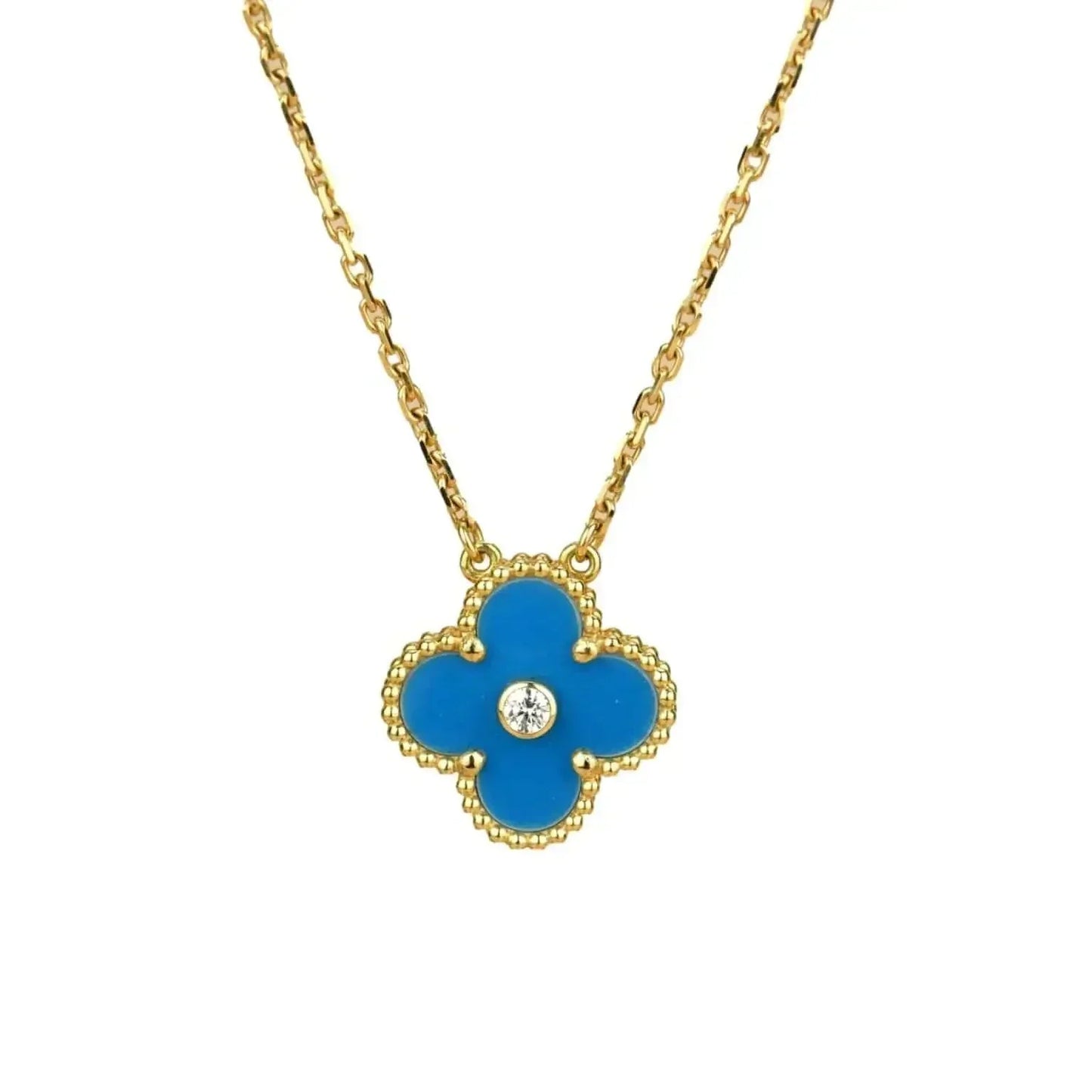 [✨ROSE✨]CLOVER 15MM DIAMOND AND BLUE AGATE NECKLACE