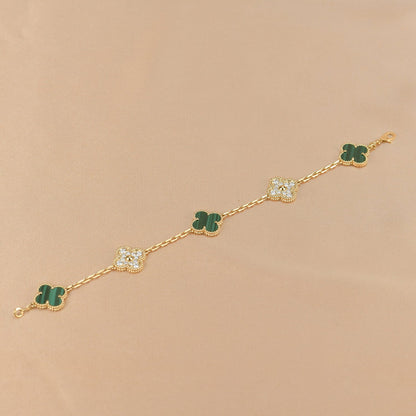 [✨ROSE✨]CLOVER  5 MOTIF MALACHITE DIAMOND BRACELET