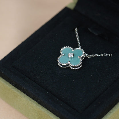 [✨ROSE✨]CLOVER 15MM DIAMOND SVRES PORCELAIN  NECKLACE SILVER