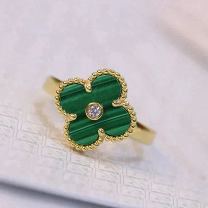 [✨ROSE✨]CLOVER MALACHITE RING GOLD DIAMOND