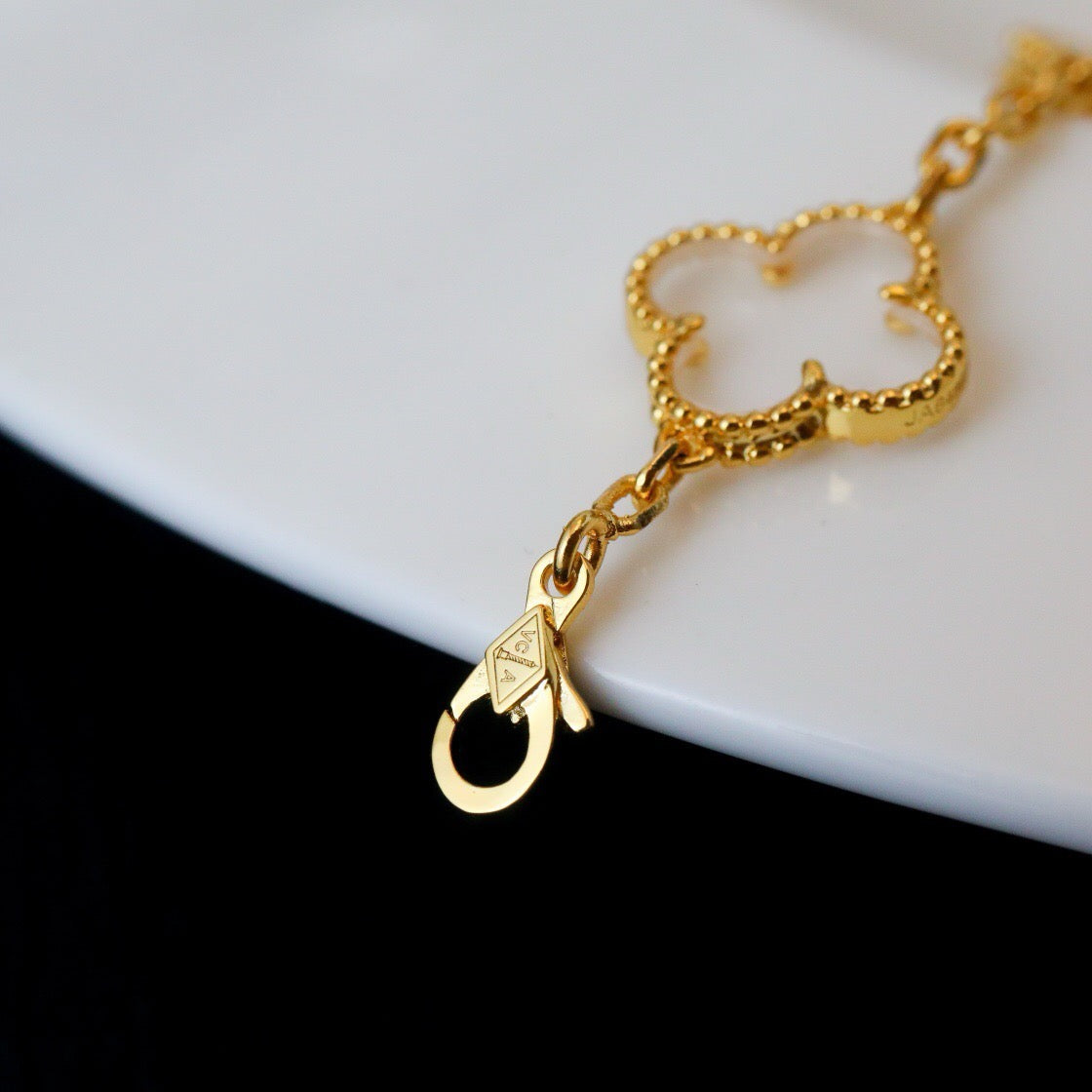 [✨ROSE✨]CLOVER 5 MOTIF ROCK CRYSTAL PINK GOLD BRACELET