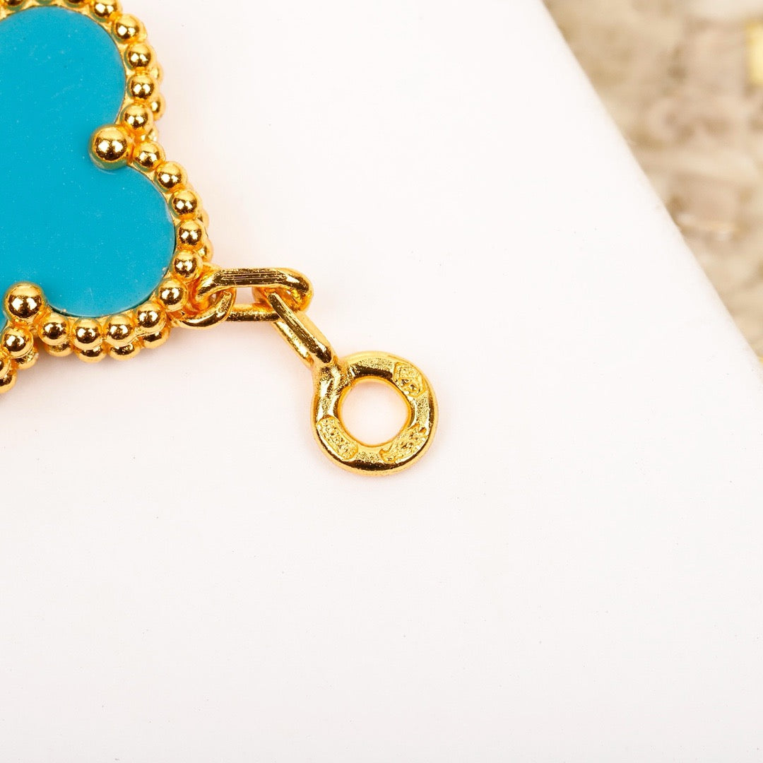 [✨ROSE✨]CLOVER 5 MOTIF TURQUOISE DIAMOND GOLD BRACELET