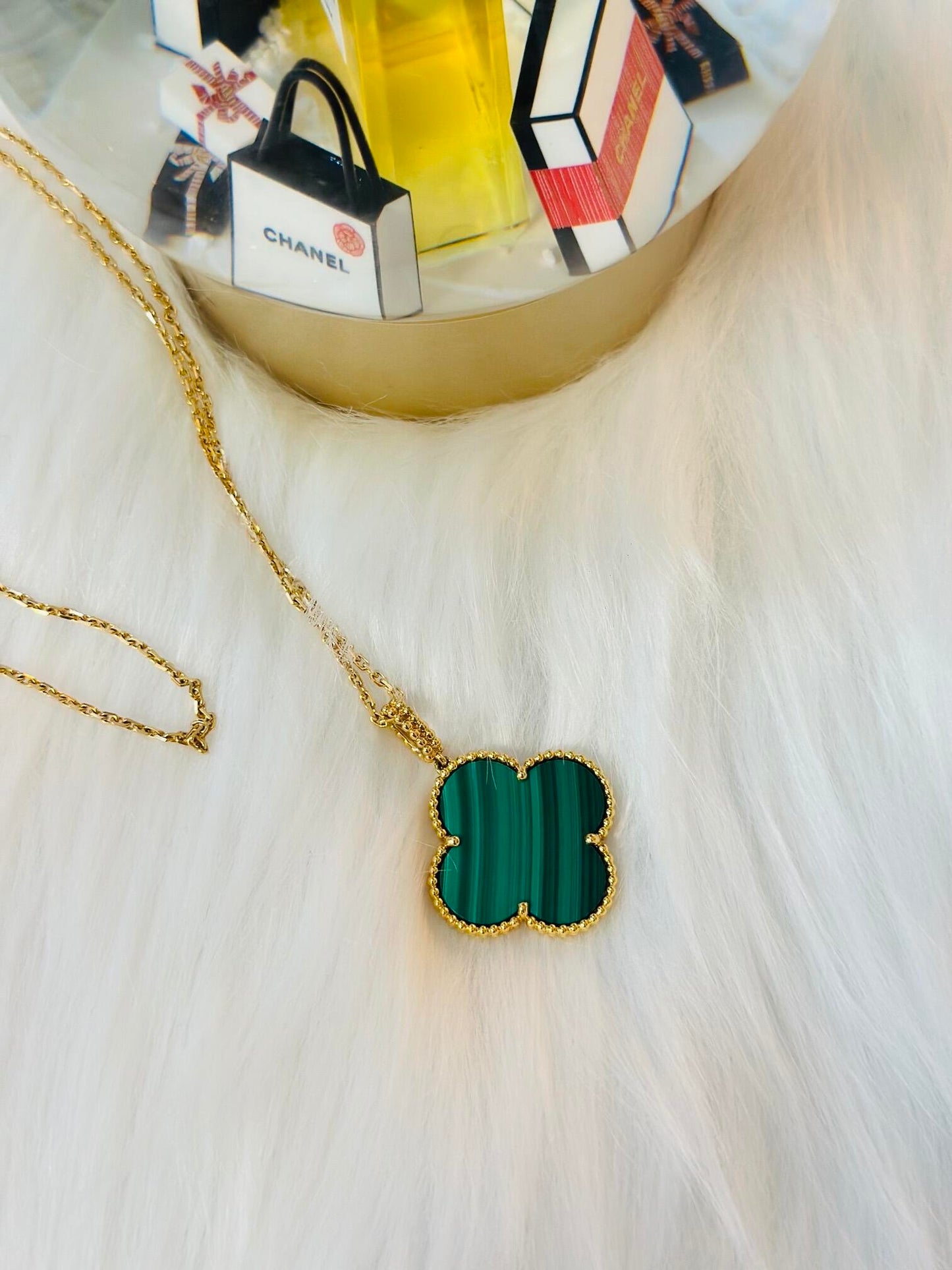 [✨Rose✨] CLOVER 25MM NECKLACE MALACHITE GOLD