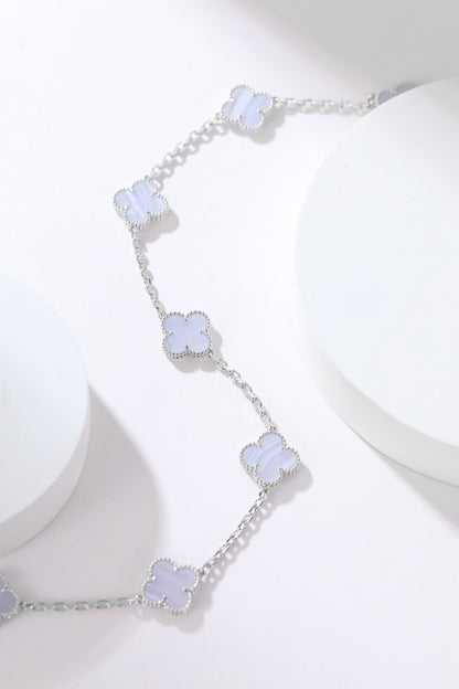 [✨ROSE✨]CLOVER 10 MOTIFS PURPLE CHALCEDONY  NECKLACE SILVER
