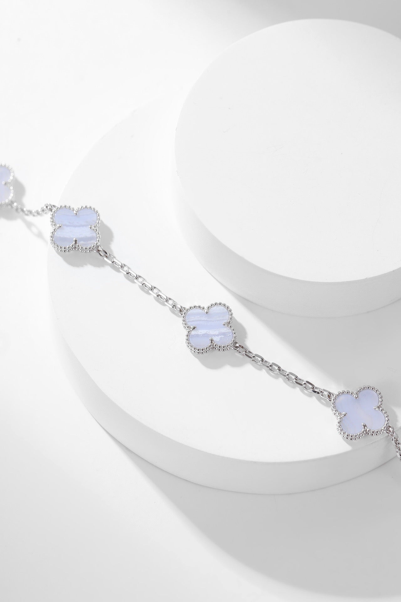 [✨ROSE✨]CLOVER 10 MOTIFS PURPLE CHALCEDONY  NECKLACE SILVER