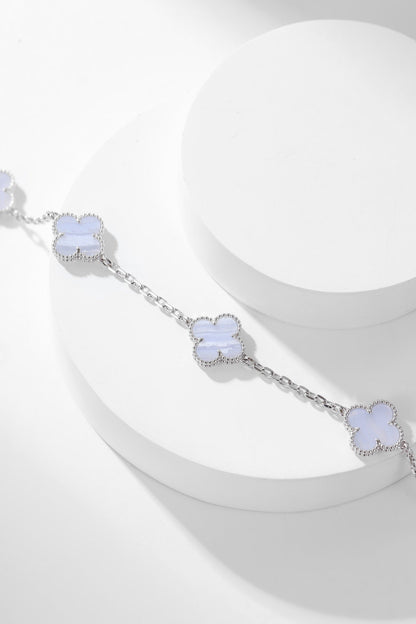 [✨ROSE✨]CLOVER 10 MOTIFS PURPLE CHALCEDONY  NECKLACE SILVER