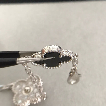 [✨ROSE✨]CLOVER 5 MOTIF ONYXS DIAMOND BRACELET SILVER