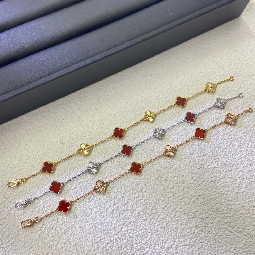 [✨ROSE✨]CLOVER 6 MOTIF RED AGATE LASER BRACELET