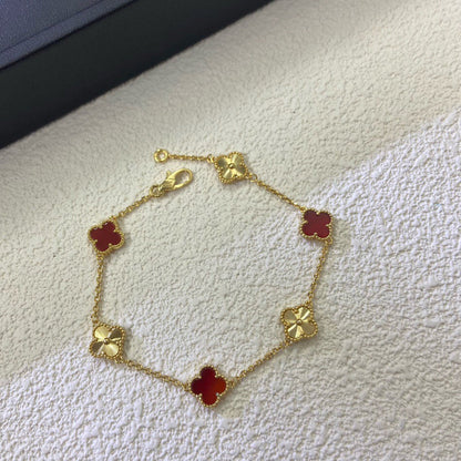 [✨ROSE✨]CLOVER 6 MOTIF RED AGATE LASER BRACELET