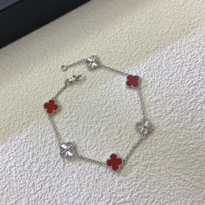 [✨ROSE✨]CLOVER 6 MOTIF RED AGATE LASER BRACELET