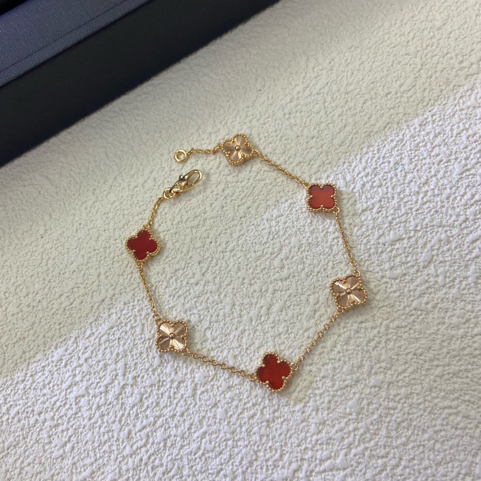 [✨ROSE✨]CLOVER 6 MOTIF RED AGATE LASER BRACELET