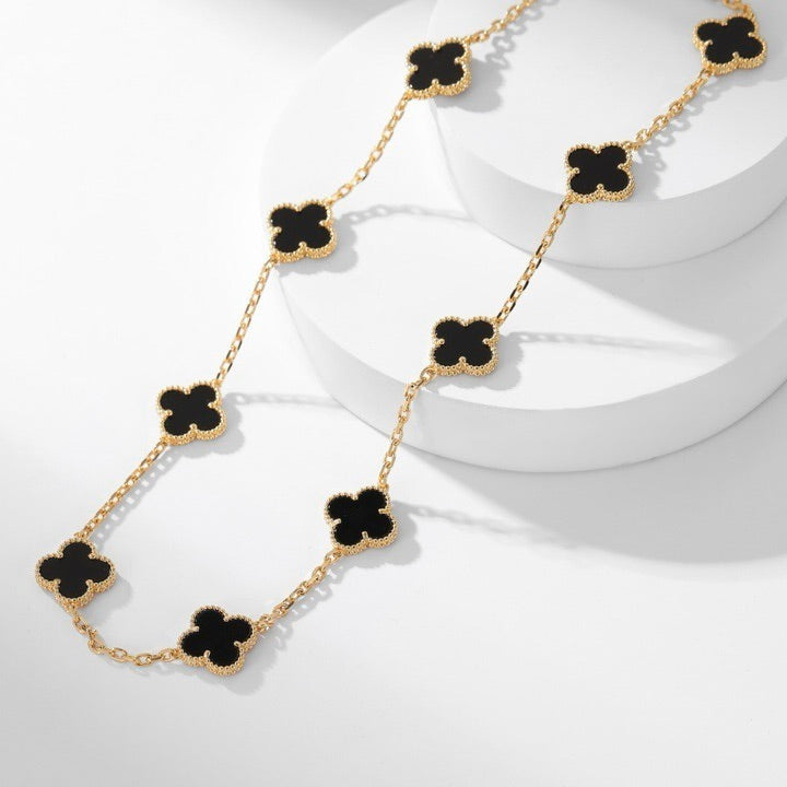 [✨ROSE✨]CLOVER 10 MOTIFS ONYX NECKLACE