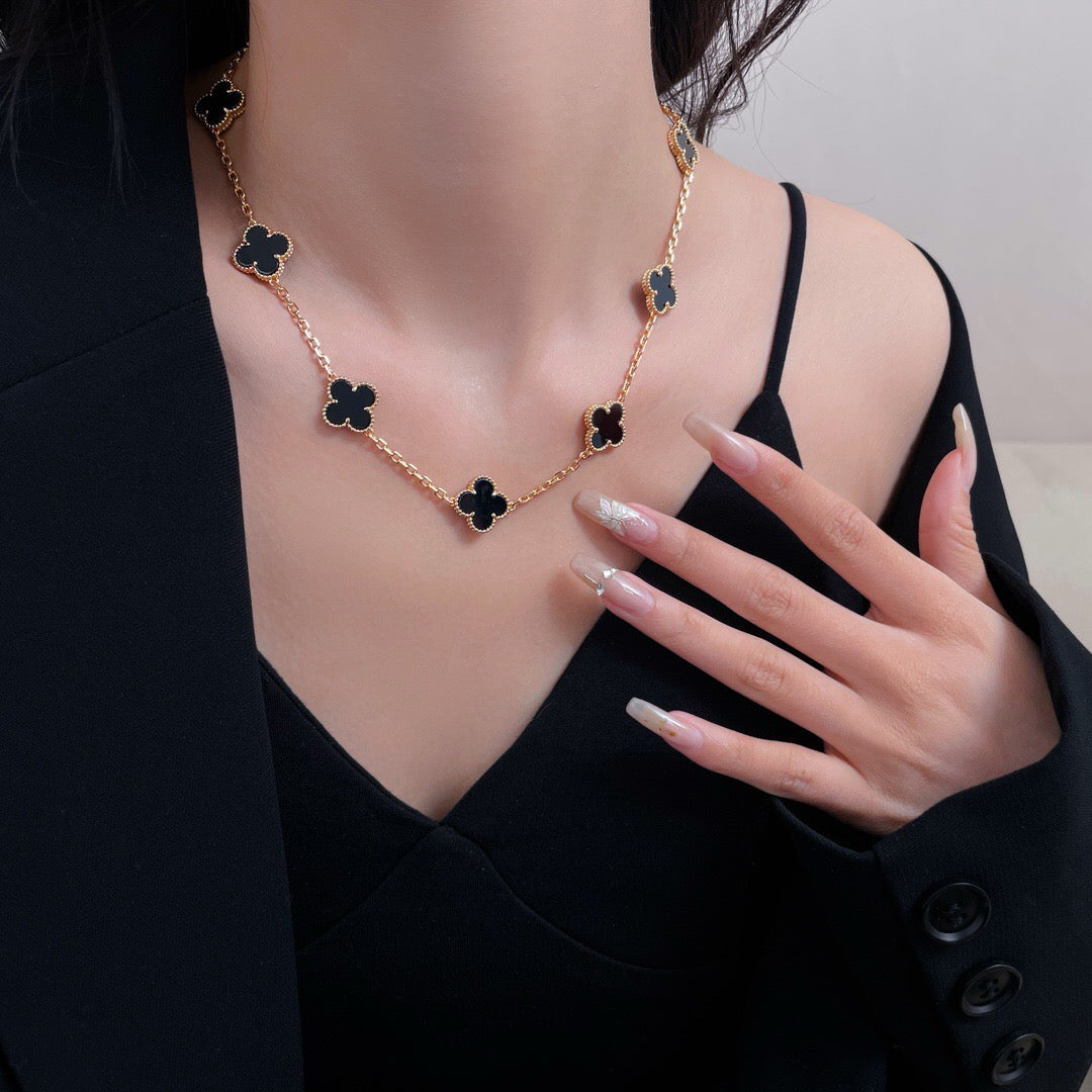 [✨ROSE✨]CLOVER 10 MOTIFS ONYX NECKLACE