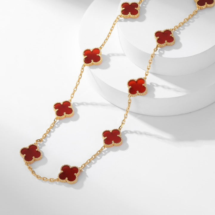 [✨ROSE✨]CLOVER 10 MOTIFS CARNELIAN NECKLACE