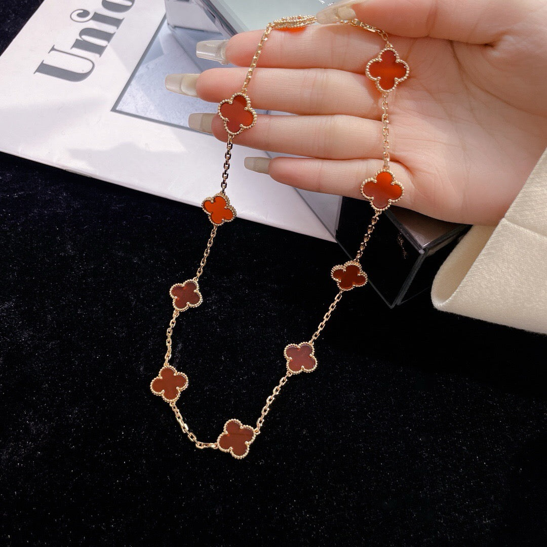 [✨ROSE✨]CLOVER 10 MOTIFS CARNELIAN NECKLACE