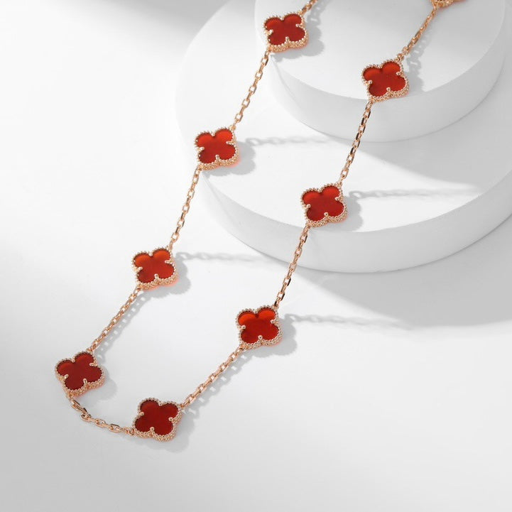 [✨ROSE✨]CLOVER 10 MOTIFS CARNELIAN NECKLACE