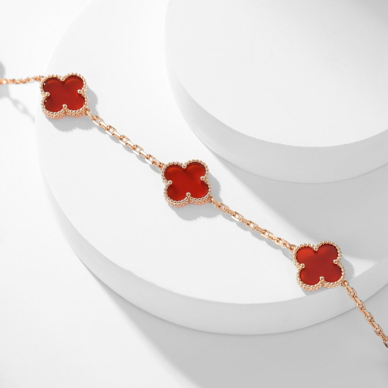 [✨ROSE✨]CLOVER 10 MOTIFS CARNELIAN NECKLACE