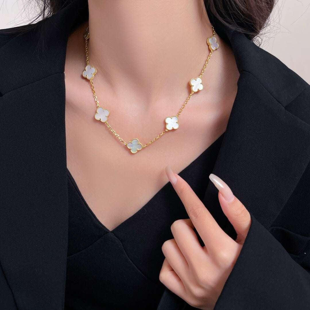 [✨ROSE✨]CLOVER 10 MOTIFS WHITE MOTHER OF PEARL NECKLACE