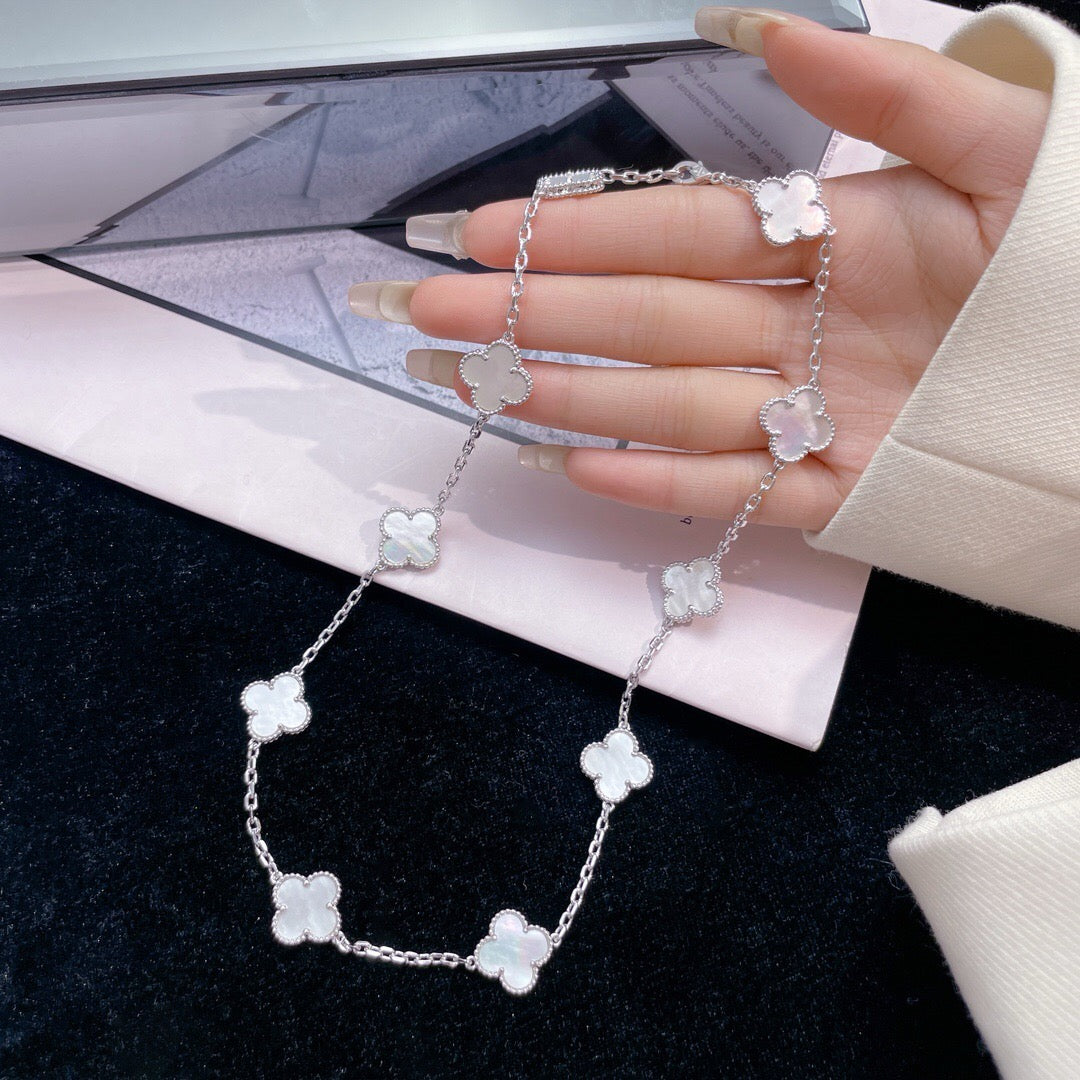 [✨ROSE✨]CLOVER 10 MOTIFS WHITE MOTHER OF PEARL NECKLACE