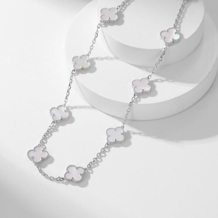 [✨ROSE✨]CLOVER 10 MOTIFS WHITE MOTHER OF PEARL NECKLACE