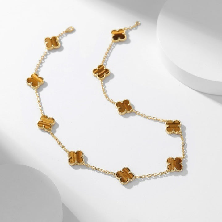 [✨ROSE✨]CLOVER 10 MOTIFS TIGER EYE NECKLACE