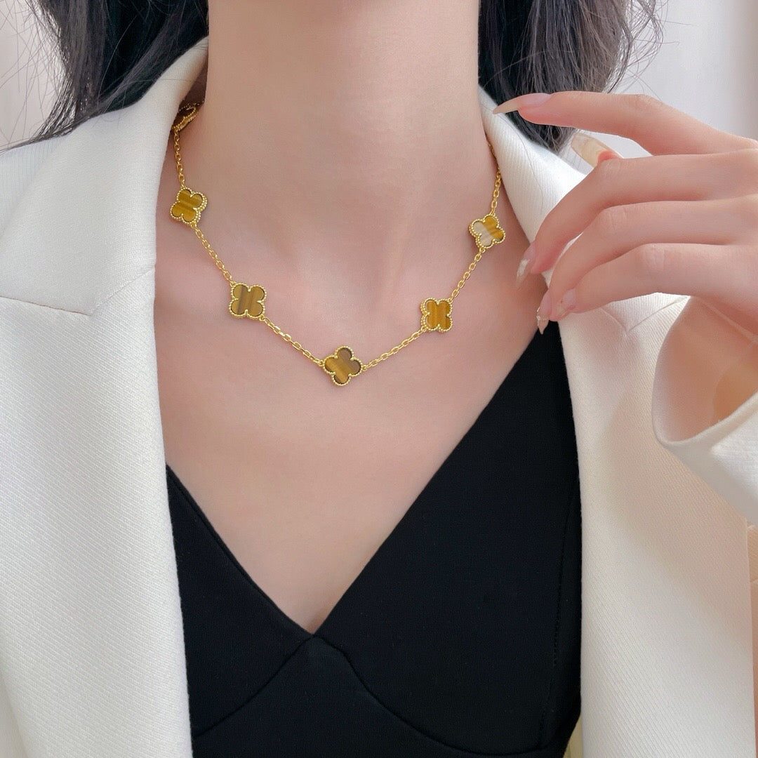 [✨ROSE✨]CLOVER 10 MOTIFS TIGER EYE NECKLACE